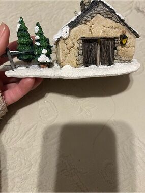 Source Unknown Beige Snowy Cottage Ornament with Green Trees